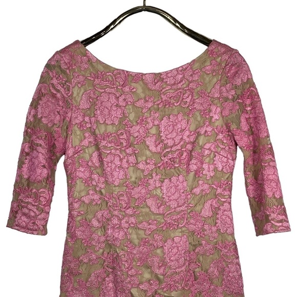 ELIZA J BATEAU NECK 3/4 SLEEVE PINK FLORAL SOUTACHE LACE SHEATH COCKTAIL DRESS - Picture 4 of 16